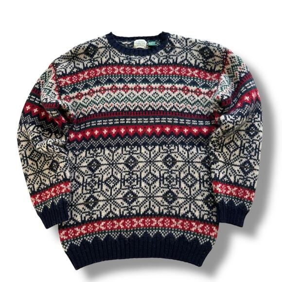 GH Bass and Co Sweater Fair Isle Shetland Wool Heavyweight Multicolor Nordic L - Picture 15 of 15